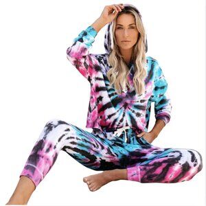 Vintage Havana Blue Gray Pink Tie-Dye Sweat Set Large